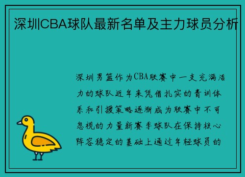 深圳CBA球队最新名单及主力球员分析